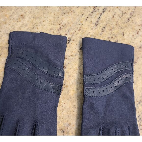 Vintage Womens OSFA Blue Stretch Leather Grip Driving Gloves Sheer Energy Leggs - Picture 4 of 16